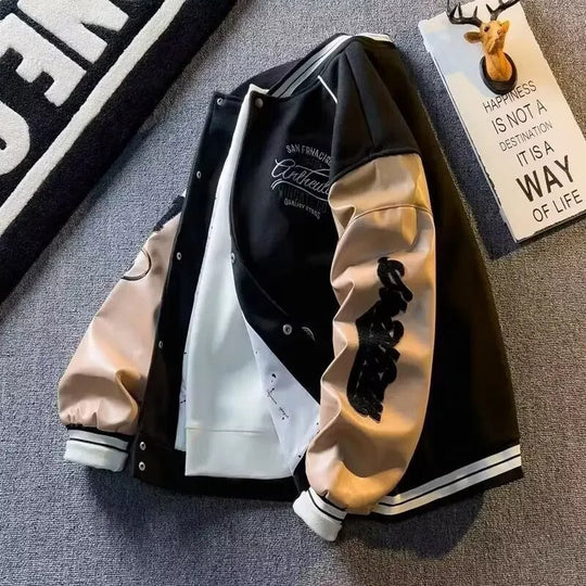 Herren Mantel Wolle Bestickt Jacke Baseball Stil Retro