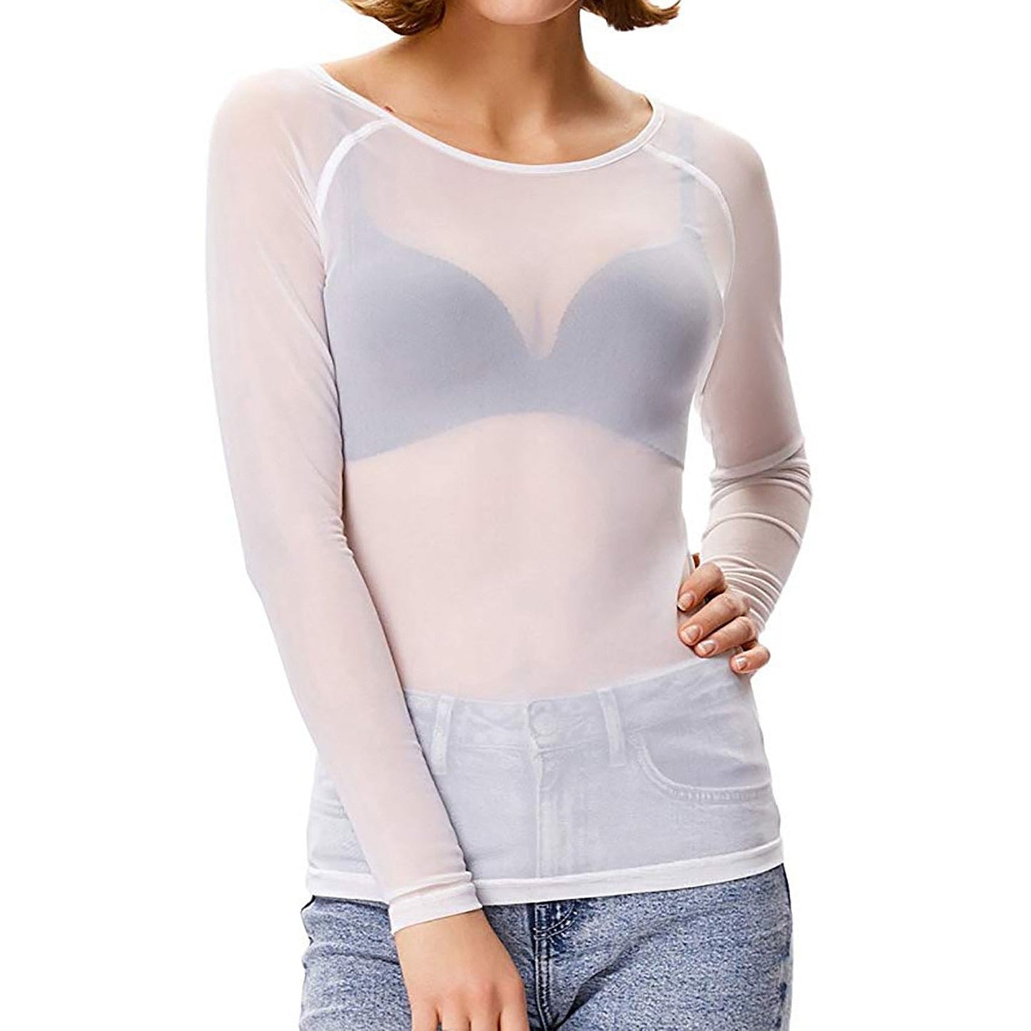 Damen Langärmeliges Mesh Top