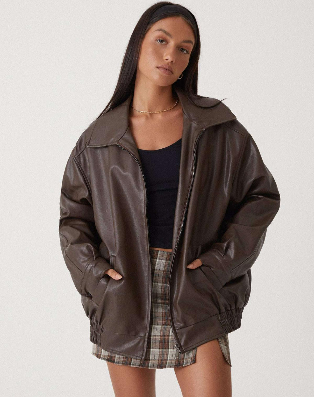 Damen Stylische Oversized Lederjacke Bequem Für Alltag